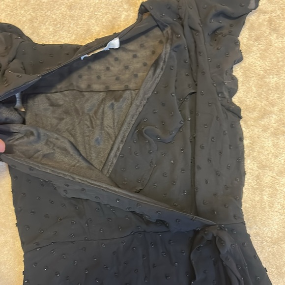 Monteau Ruffle Faux Wrap Midi Dress Flutter Sleeves Black Swiss Dot S - Picture 10 of 10